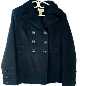 St Johns Bay Womens Size Small Black Wool Peacoat Button Up Cashmere Blend Warm